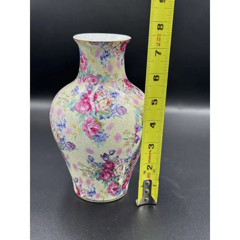 Royal Cotswolds English Tradition Floral Chintz Vase 7.5” Gold Trim